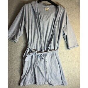 Amanda Stewart Hooded Cotton Robe Sz M Floral Botanical Purple 1/4 Sleeve
